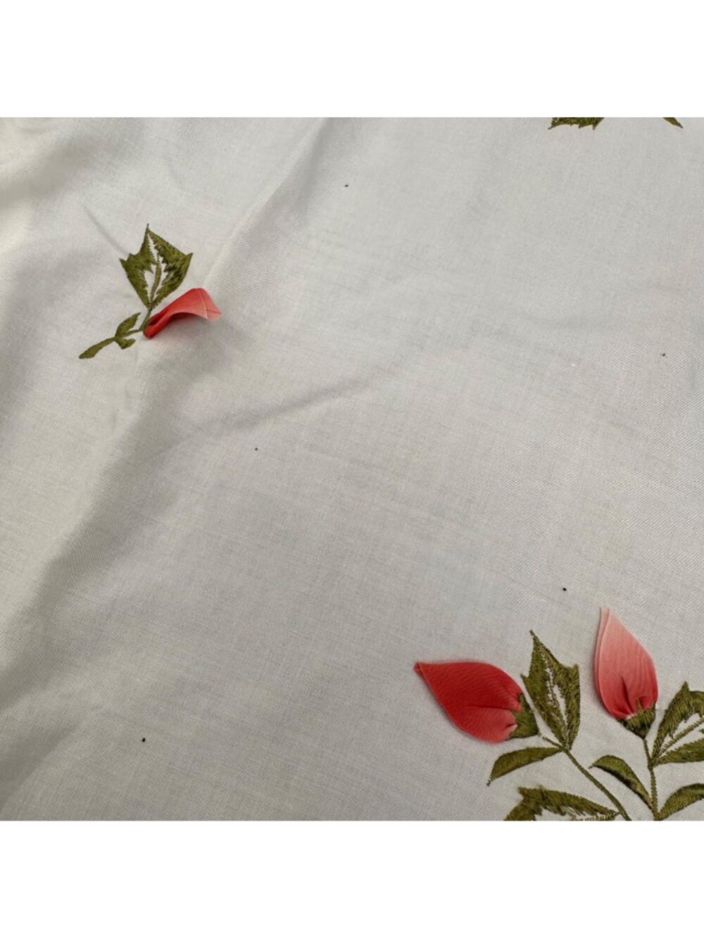 Vintage Rose Scallop Curtain Panels Japan Floral Embroidery Red Pink Melon READ - Picture 8 of 15
